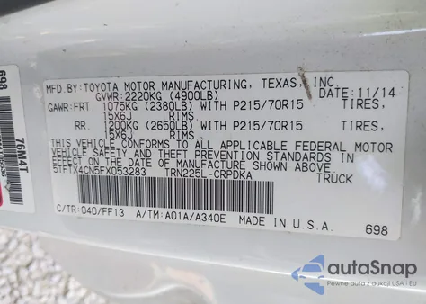 2015 Toyota Tacoma from USA, damaged, VIN 5TFTX4CN5FX053283